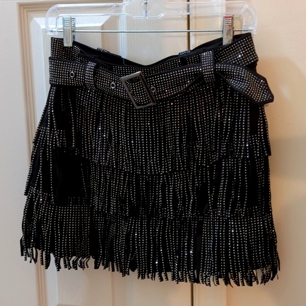 Blushing Brunette Fringe Studded Skort